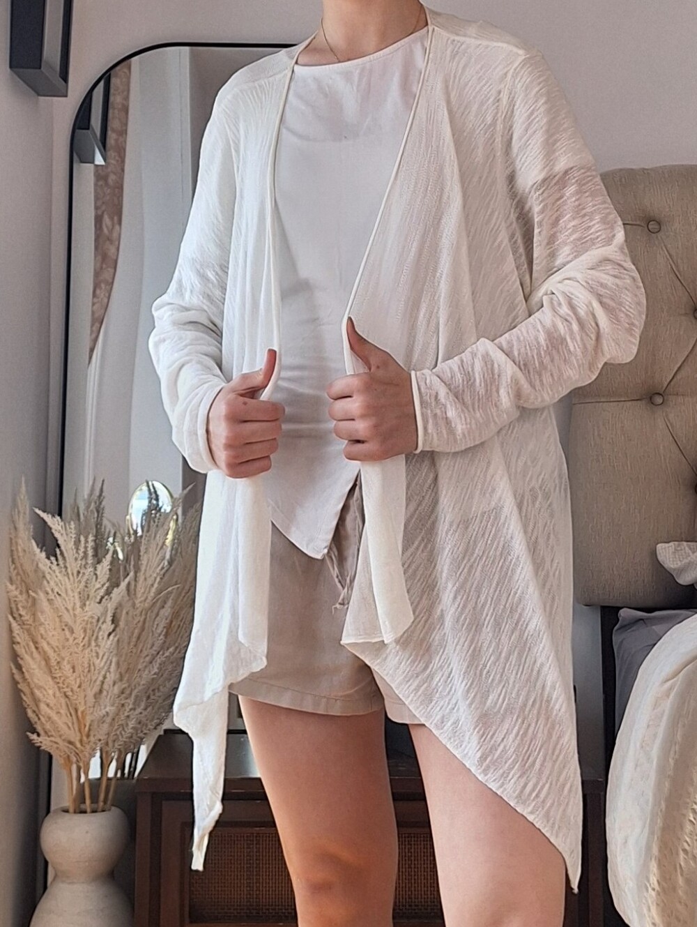 torrid Cream Open-Front Draped Robe Cardigan
